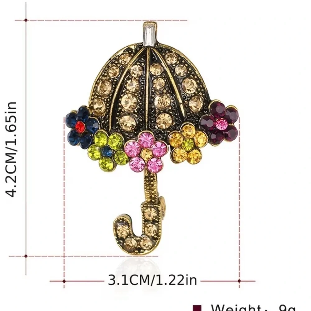 Floral Umbrella Brooch Rhinestone Y2K  Pin Corsages Scarf Pins Women’s Jewelry